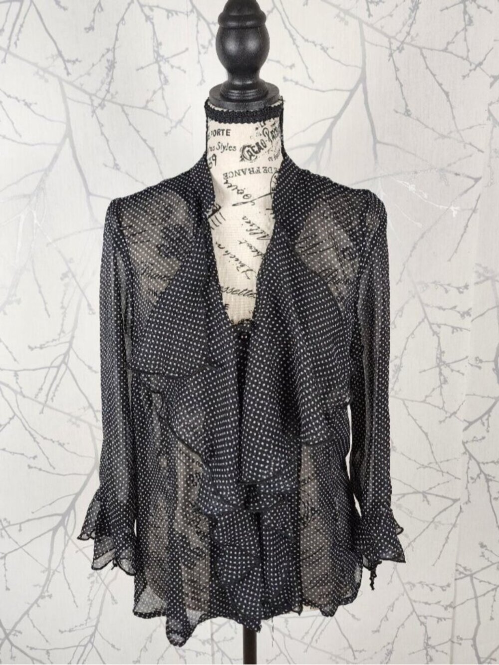 Zoe Black Dot Print Sheer Georgette Ruffle Blouse